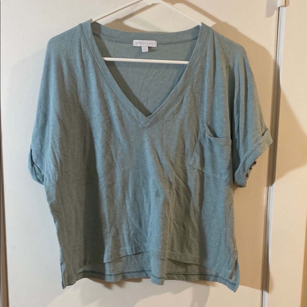 Beyond Yoga Blue Cuffed Sleeve T-Shirt with Boxy Relaxed Fit